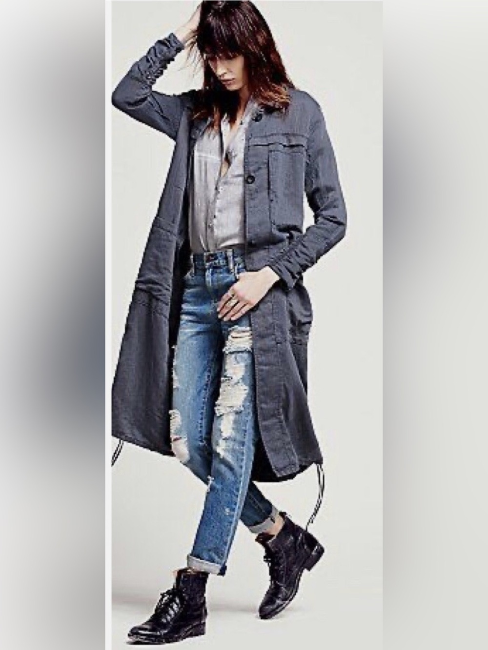 Free People Navy linen duster western artist